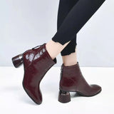 kamames kamames Boots Patent Leather Women's Shoes 2023 New Spring And Autumn Soft Leather Square Head Short Boots Women's Thick Heel Medium Heel Martin Boots