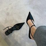 kamames kamames Baotou Cat Heel Sandals Female Thick Heel 2024 New Summer Middle Heel Pointed Black Simple Casual Single Shoes Female
