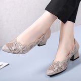 GKTINOO Rhinestone Pointed Toe Gauze Pumps Cut Outs Women Shoes Genuine Leather Comfortable High Heels Shoes Big Size 33-43