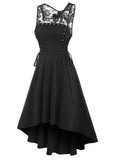 Zingj Lace Up High Low Midi Irregular Dress Women Lace Insert Black Sleeveless High Stretch Summer Vestidos