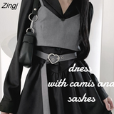 Zingj Sleeve Dress Women Notched Mini Elegant Korean Style All Match Autumn Popular Vintage Leisure Girlish Street Wear College