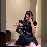 kamames New Mary Jane Shoes Female Retro English Style Hepburn Black High Heel One-Word Buckle Thick Heeled Square Head Single Shoe Woman