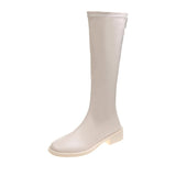 kamames kamames Size Women's Shoes 4142 But Knee Autumn Winter Korean Version Square Head High Boots Flat Bottom Low Heel Rear Zip Knight Boots