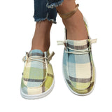 kamames New Plaid Canvas Shoes Comfortable Flat Soles Single Shoes Lazybones One Foot Boat Shoes Large Size Women's Shoes