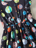 Girls Galactic Adventure Dress with Lettuce Sleeves - Casual A-line for Holiday Parties & Summer Fun - The Perfect Gift