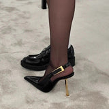 kamames kamames Summer New Shallow Heel Stiletto Heels Women's Feeling Small Square Head Tou Black Sandals Women's Shoes