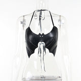 kamames Summer New Women's Dress Blouse, Stylish, Sexual, Neckline, Bat, Leather, Strapped Vest.