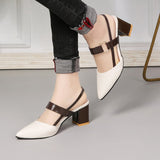 kamames Women's Summer 2024 New Korean Version Of Baotou Tip One-Word Buckle Roman Shoes Shallow Mouth Thick Heels Large Size