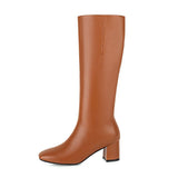 kamames Pu Knee High Boots Spring Autumn Women Boots Low Heel Long Boots Square Toe Zipper Winter Shoes Big Size 41 42 43 44 45