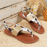 kamames kamames Size Women's Shoes In Summer, One-Word Buckle, Round Head, Flat Bottom, Leopard Print Sandals From Stock.