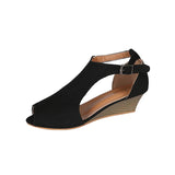 kamames Size 43 Shoes Women Summer Fashion Fish Flat Wedge Women's Sandals Buckle Closed Toe Roman Women's Sandles Sandalias Mujer