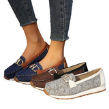 kamames Size Women's Shoes 2024 Summer New Metal Buckle Flat-Bottomed Casual Cloth Single Shoes Size 43 Independent Station