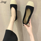 kamames NEW Women Slip On Flat Loafers Patchwork Square Toe Shallow Ballet Flats Shoes knitting Casual Flat Shoes Ballerina Flats