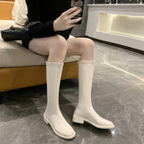 kamames kamames Size Women's Shoes 4142 But Knee Autumn Winter Korean Version Square Head High Boots Flat Bottom Low Heel Rear Zip Knight Boots