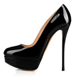 kamames Women's Large-Size High-Heel Waterproof Table Round Head Lacquered Leather Single Shoes E-Commerce