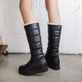 kamames Mid-Calf Boots Women Flat Heel Knee High Boots Winter Plus Warm Snow Boots Slip On Ladies Shoes White Black Pink