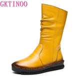 GKTINOO 2021 Women's Boots Autumn Leather Handmade Retro Flat Boots Flat Shoes Genuine Leather Boots for Women