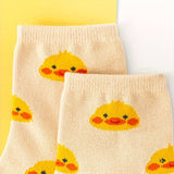 5 Pairs of Quacky Chic Girls Duck Pattern Crew Socks - Ultra-Comfortable, Highly Breathable, Super Soft, Stretchy Elastic, Perfect for Casual Occasions - Ideal for Spring and Summer Wear