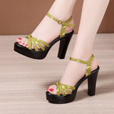 kamames High-Heel Thick-Heeled Sandals For Women 2023 Summer Thick-Soled Waterproof Platform One-Word Buckle Large-Size High-Heeled Shoes All Kinds Of Women's Sandals