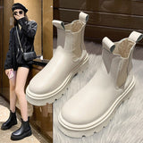 kamames Winter Chelsea Boots Women Black Beige White Ankle Boots for Women Fur Short Chunky Punk Gothic Shoes