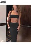 Zingj Mesh Sexy Tops Elegant Long Skirts Summer 2 Piece Sets Fashion Club Party Co-ord Dresses for Women 2023 Beach Outfits 430-1