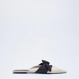 kamames ZARZ Woman 2022 Flat Shoes Spring Summer Pointed Sexy Bow Outer Wear Plus Size 41 Beige Lazy Sandals And Slippers Women Luxury