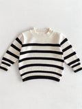 Boys Knit Pullover Sweater – Comfy Striped Cotton Casual Crew Neck Pullover Top For Fall/Winter