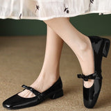kamames kamames Retro Low Heel Thick Heel Bow Mary Jane Shoes Female Autumn 2024 New Patent Leather Shallow Mouth College Wind Single Shoes