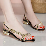 kamames New Bohemian Fashion Diamond Sandals Summer Leather Flat Sandals Non-Slip Crystal Shoes