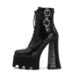 kamames Style Women Boots 15cm Super High Heel Women Ankle Boots Fashion Platform Square Heel Zip Boots Autumn Winter Woman Shoes