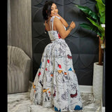 Two Piece Dress Two 2 Piece Set Chic Outfits Graffiti Print Women Big Swing Cape Ball Gown Long Skirt Suit and Crop Top Matching T230510