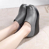 GKTINOO 2021 Wedges Women Shoe Spring Autumn Slip-On High Heels Round Toe Genuine Leather Casual Ladies Platform Shoes Woman