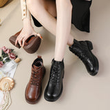 kamames kamames New Cowhide Middle Heel Soft-Soled Women's Short Boots Retro Leisure Leather Martin Boots Warm Women's Cotton Shoes