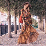 kamames Queens Women Floral Print Long Sleeve Irregular Hem Beach Bohemian Maxi Dress Ladies Boho Sundress Robe Vestidos 1028-0