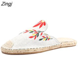 kamames hot selling true flat platform hemp rubber slipper casual floral Sapatilas Sapato women's canvas shoe flat sandal