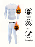 Men's Fleece Underwear Set - Warm, Tight-Fitting, Long Sleeve Top & Pants for Autumn and Winter Sports Fitness, Running, Outdoor, and Basketball Base Layer