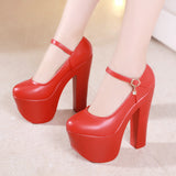 kamames Catwalk Model Catwalk Shoes Female Super High Heels 15Cm Thick Heel Waterproof Platform Round Head Nightclub Single Shoe Girl