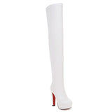kamames Platform Women Boots Stertch Pu Leather Over The Knee Boots Fashion Square High Heel Long Boots Autumn Winter Zip Shoes