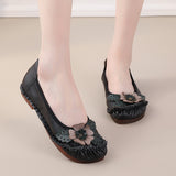 kamames Summer New National Wind Leather Flower Single Shoes Beef Tendon Bottom Leisure Flat Bottom Women's Shoes Middle-Aged And Elderly