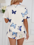 Butterflies in Bloom - Womens Short Sleeve Round Neck Pajama Set with Shorts, Soft Sleepwear & Loungewear for Effortless Comfort