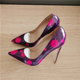 kamames Rose Polka Dot Women PU Leather D'Orsay Pointy Toe 12cm High Heel Party Wedding Shoes Elegant Stiletto Pumps QP166