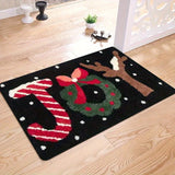 Christmas Joy Flannel Doormat - Polyester, Non-Slip, Super Absorbent, Anti-Fatigue, Waterproof Floor Mat for Home Decor - Hand Washable, Durable Welcome Mat for Kitchen, Hallway, Living Room, Bedroom, Laundry - Festive Reindeer, Wreath & Candy Cane Print