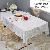 1pc Exquisite Modernist Flower Lace Embroidered Rectangle Tablecloth - Stunning Polyester Tablecloths for Weddings, Parties, and Home Decor with Tassel and Elegant Design