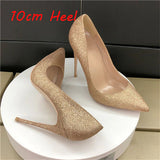 kamames Shallow pumps ladies 12cm high heels fashion pointed toe women's shoes party shoes Bling slip-on women pumps LF018 ROVICIYA