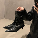 kamames kamames Temperament High Heel Thin Short Boots Women's Shoes 2024 New Brown Autumn And Winter Plus Velvet Pointed Boots Small Bare Boots