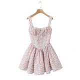 kamames New Spring Style Printed Pleated Slim Mini Sling Dress