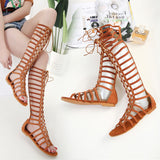 kamames Sandals, Long Shoes, Spot Bohemian Hollowed-Out Comfortable Student Ladies Strapped Flat Roman Sandals
