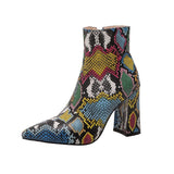 kamames Zipper Women Boots Snake Print Ankle Boots Female Square Heels Sexy Pointed toe Ladies Shoes Footwear Chelsea Boots