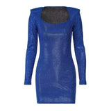 Zingj And Winter Dress Elegant Temperament Commuter Dress Slim Long Sleeves Hip High Waist Tight Blue Skirt