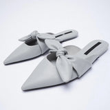 kamames ZARZ Woman 2022 Flat Shoes Spring Summer Pointed Sexy Bow Outer Wear Plus Size 41 Beige Lazy Sandals And Slippers Women Luxury